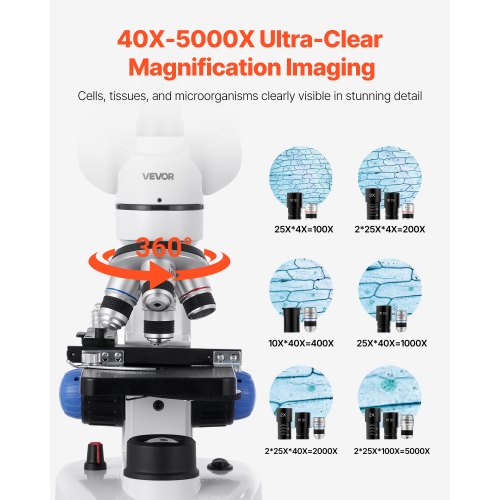 Professionellt Trinokulärt Sammansatt Mikroskop Kit 40-5000X Förstoring |  EU