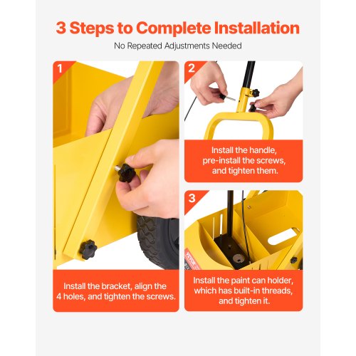 Linjemarkeringsmaskin, 610 x 330 x 900 mm, 4-hjulig, kraftig linjemarkeringsmaskin med 56-102 mm justerbar bredd, skapar tydliga kantlinjer för vägar, parkeringsplatser, idrottsplaner, gul |  EU