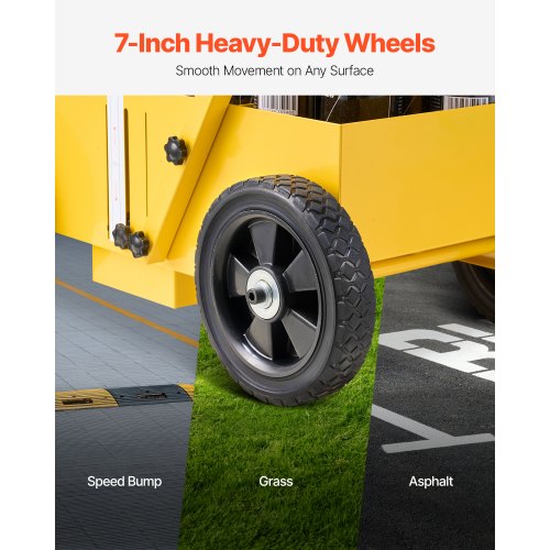 Linjemarkeringsmaskin, 610 x 330 x 900 mm, 4-hjulig, kraftig linjemarkeringsmaskin med 56-102 mm justerbar bredd, skapar tydliga kantlinjer för vägar, parkeringsplatser, idrottsplaner, gul |  EU