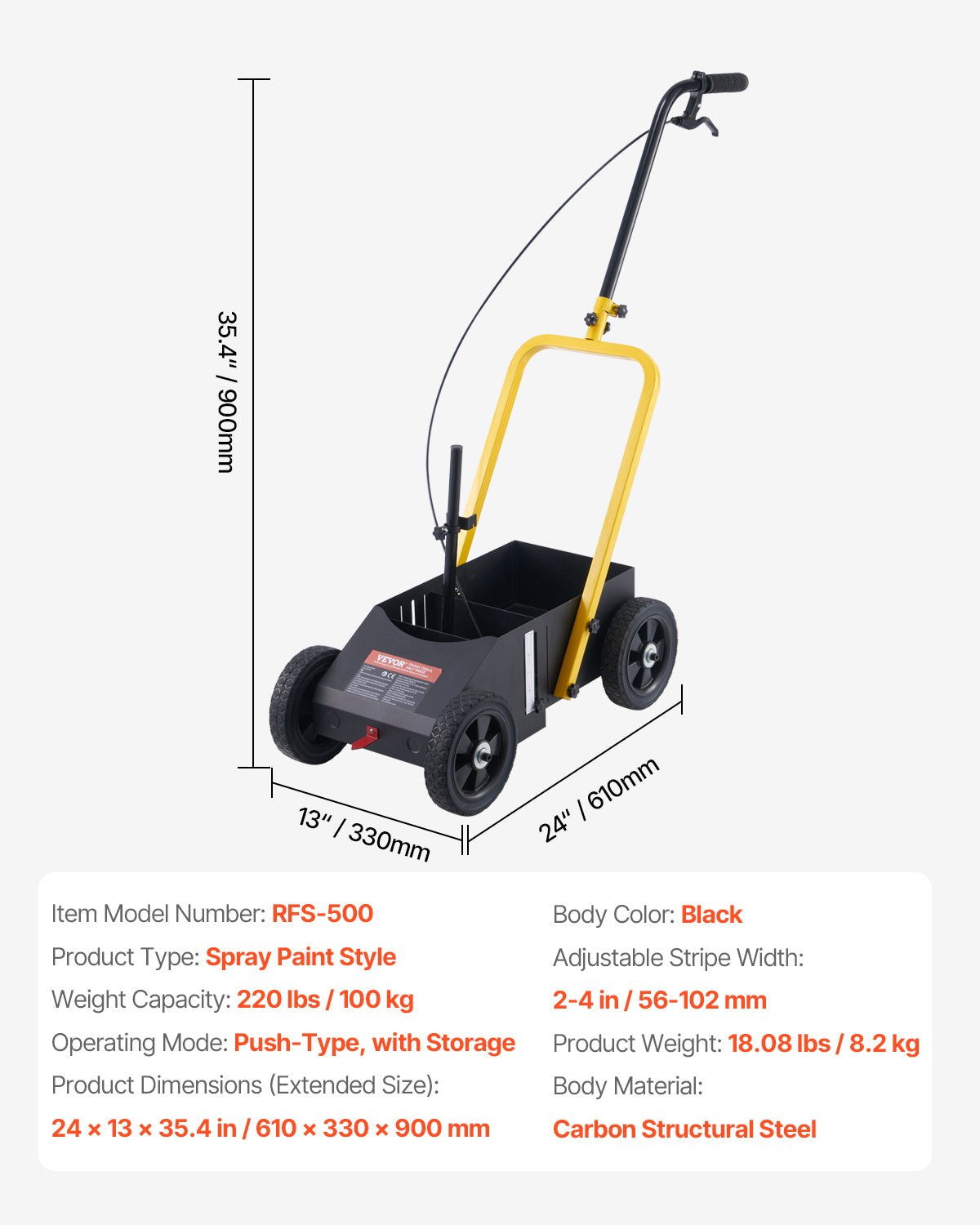 Markierungsmaschine für Streifenlinien, 24 x 13 x 35,4 Zoll, Streifenmaschine, Schwarz