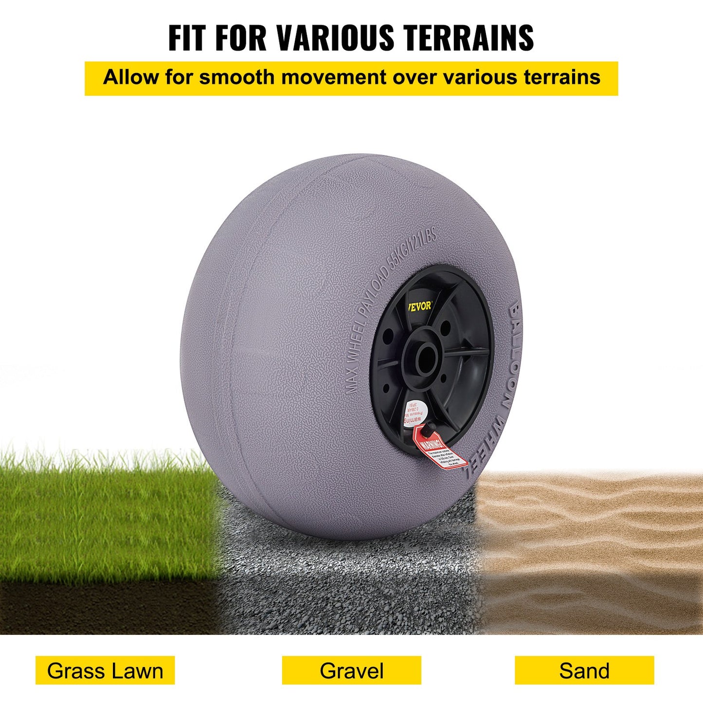 Beach Balloon Wheels, 13" Replacement Sand Tires, TPU Cart Tires for Kayak Dolly, Canoe Cart and Buggy with Free Air Pump, 2-Pack