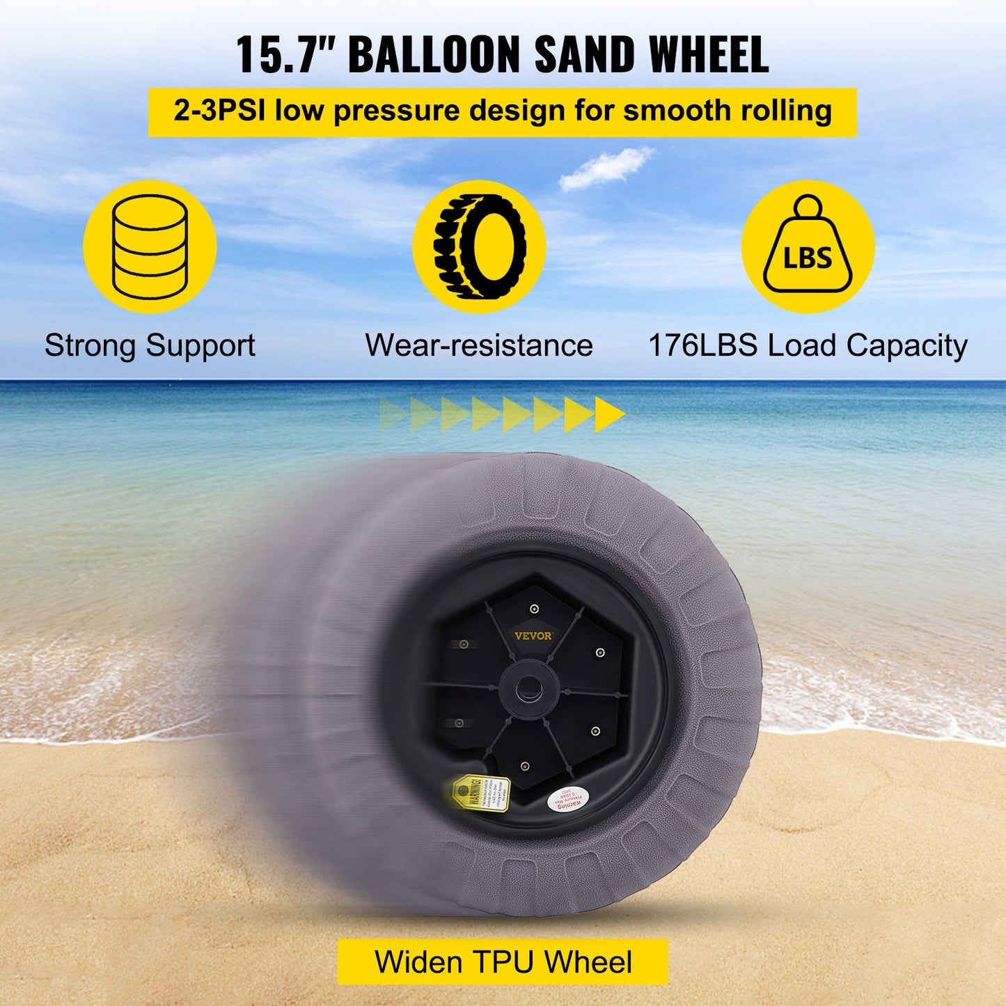 Beach Balloon Wheels, 15.7" Replacement Sand Tires, TPU Cart Tires for Kayak Dolly, Canoe Cart and Buggy with Free Air Pump, 2-Pack