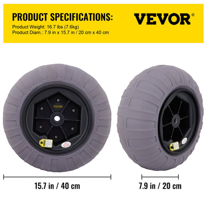 Beach Balloon Wheels, 15.7" Replacement Sand Tires, TPU Cart Tires for Kayak Dolly, Canoe Cart and Buggy with Free Air Pump, 2-Pack