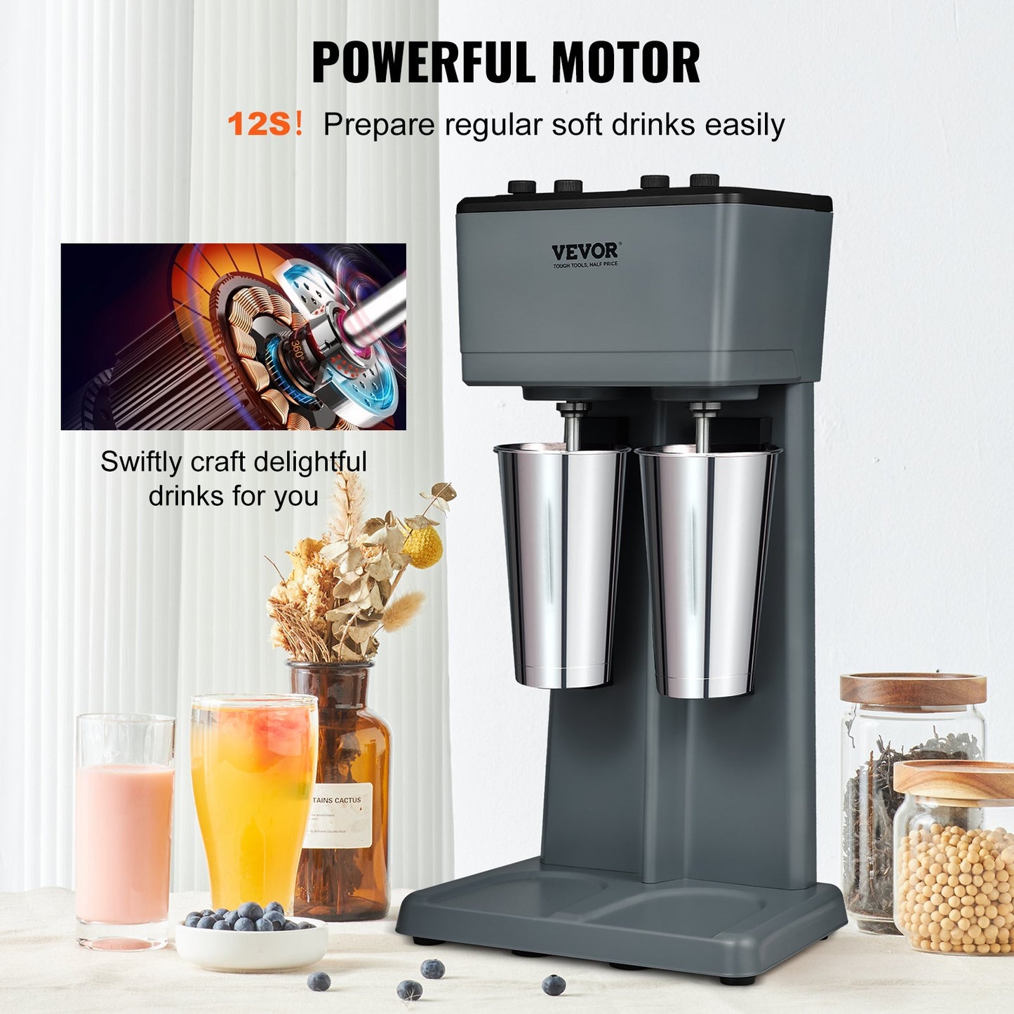 Milkshake Maker Mixer Machine Double Head Stainless Steel Drink Mixer