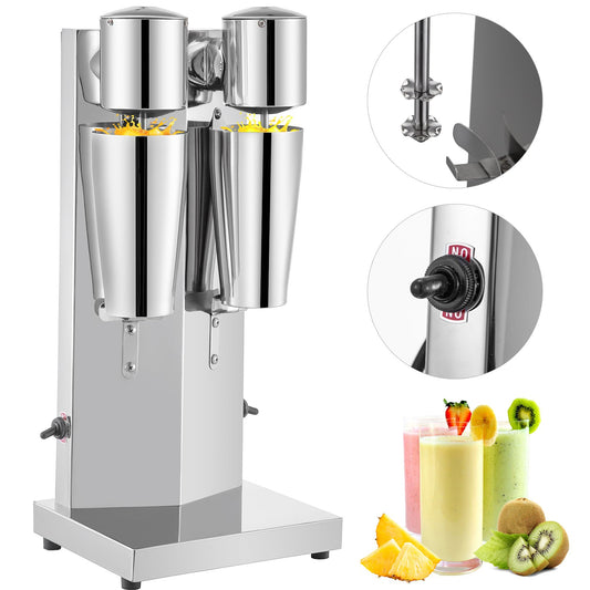 Milkshake Maker Kit, Elektrisk Milkshake Maker i rostfritt stål, 180 W Milkshake Machine, Double Head Classic Milkshake Maker med 800 ml kopp, Silver Milkshake Maker Machine, 2 hastigheter justerbar