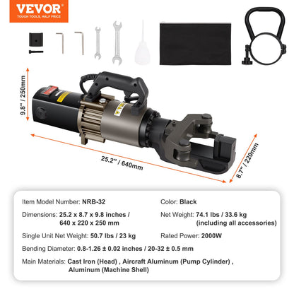 2000W Electric Hydraulic Rebar Bender up to 1.26 inch (20-32 mm) rebar