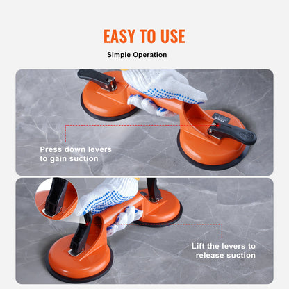 Glass Suction Cup, 4.7" 2-Pack 330 lbs Load Capacity, Vacuum Suction Cup with Aluminum Handle, Heavy Duty Industrial Suction Cup Lifting Tools for Glass, Granite, Tile, Metal, Wood Panel Lifting