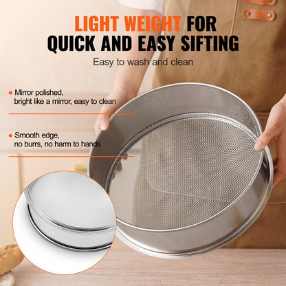Flour Sieve Fine Mesh Stainless Steel 12 Mesh Flour Sieve for Baking Cakes