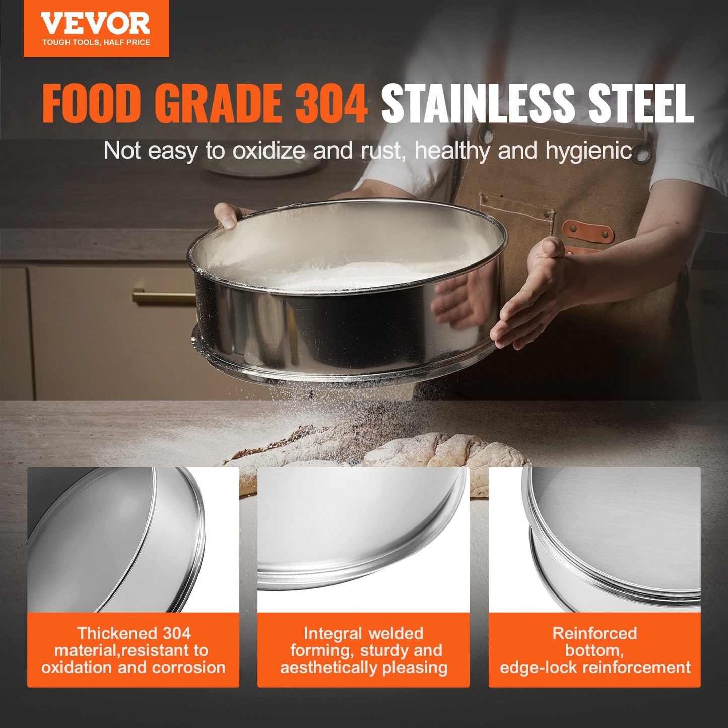 Flour Sieve Fine Mesh Stainless Steel 150 Mesh Flour Sieve for Baking