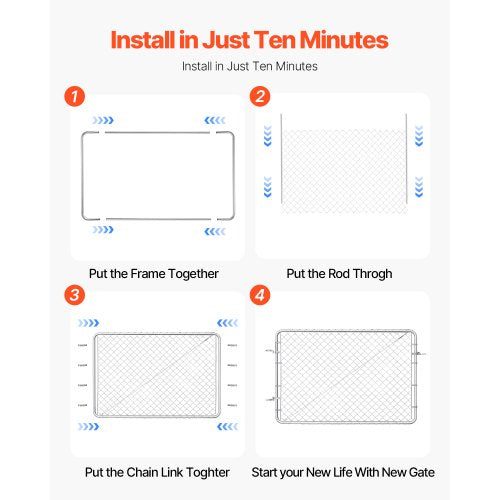 Chain Link Fence Gate Fits 2.2-6ft x 6ft Garden Gate Posts Not Included | EU