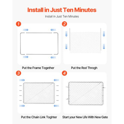 Chain Link Fence Gate Fits 2.2-6ft x 6ft Garden Gate Posts Not Included | EU