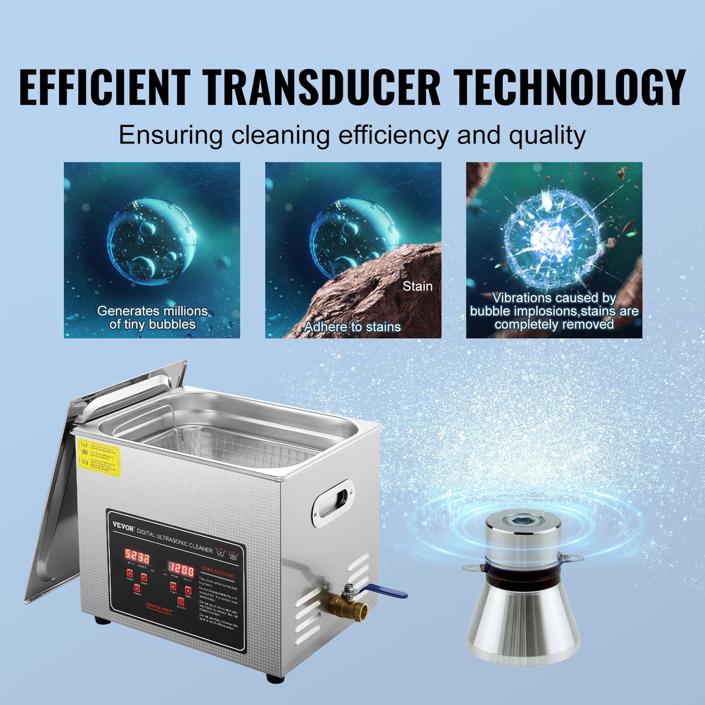 Ultrasonic Cleaner med digital timer och värmare, Professionell Ultra Sonic Smycken Cleaner, Rostfritt stål Uppvärmd rengöringsmaskin för glasögon Klockringar Små delar Kretskort (10L)