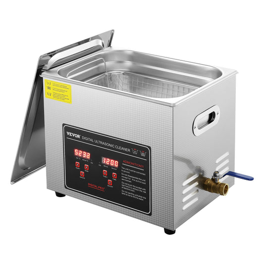 Ultrasonic Cleaner med digital timer och värmare, Professionell Ultra Sonic Smycken Cleaner, Rostfritt stål Uppvärmd rengöringsmaskin för glasögon Klockringar Små delar Kretskort (10L)