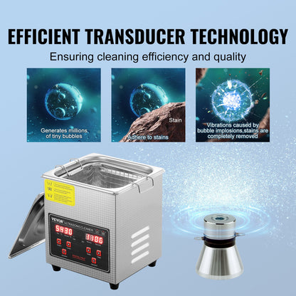 Ultrasonic Cleaner med Digital Timer & Heater, Professionell Ultra Sonic Smycken Cleaner, Rostfritt stål Uppvärmd rengöringsmaskin för glasögon Klockringar Små delar Kretskort (2L)