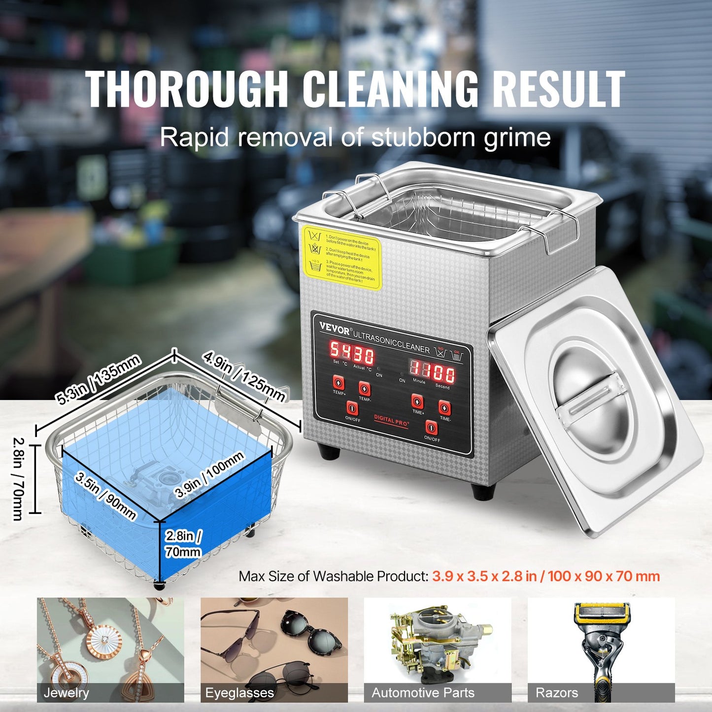 Ultrasonic Cleaner med Digital Timer & Heater, Professionell Ultra Sonic Smycken Cleaner, Rostfritt stål Uppvärmd rengöringsmaskin för glasögon Klockringar Små delar Kretskort (2L)