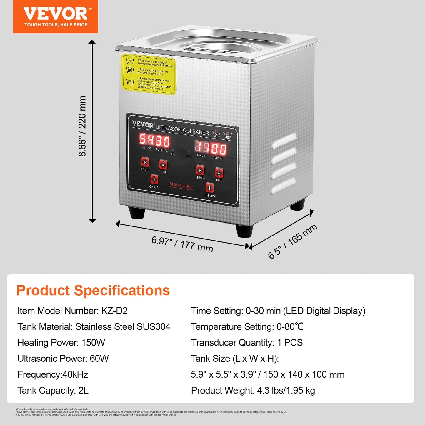 Ultrasonic Cleaner med Digital Timer & Heater, Professionell Ultra Sonic Smycken Cleaner, Rostfritt stål Uppvärmd rengöringsmaskin för glasögon Klockringar Små delar Kretskort (2L)