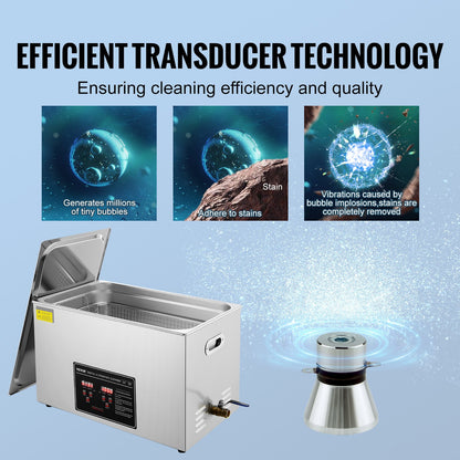 Ultrasonic Cleaner med digital timer och värmare, Professionell Ultra Sonic Smycken Cleaner, Rostfritt stål Uppvärmd rengöringsmaskin för glasögon Klockringar Små delar Kretskort (30L)