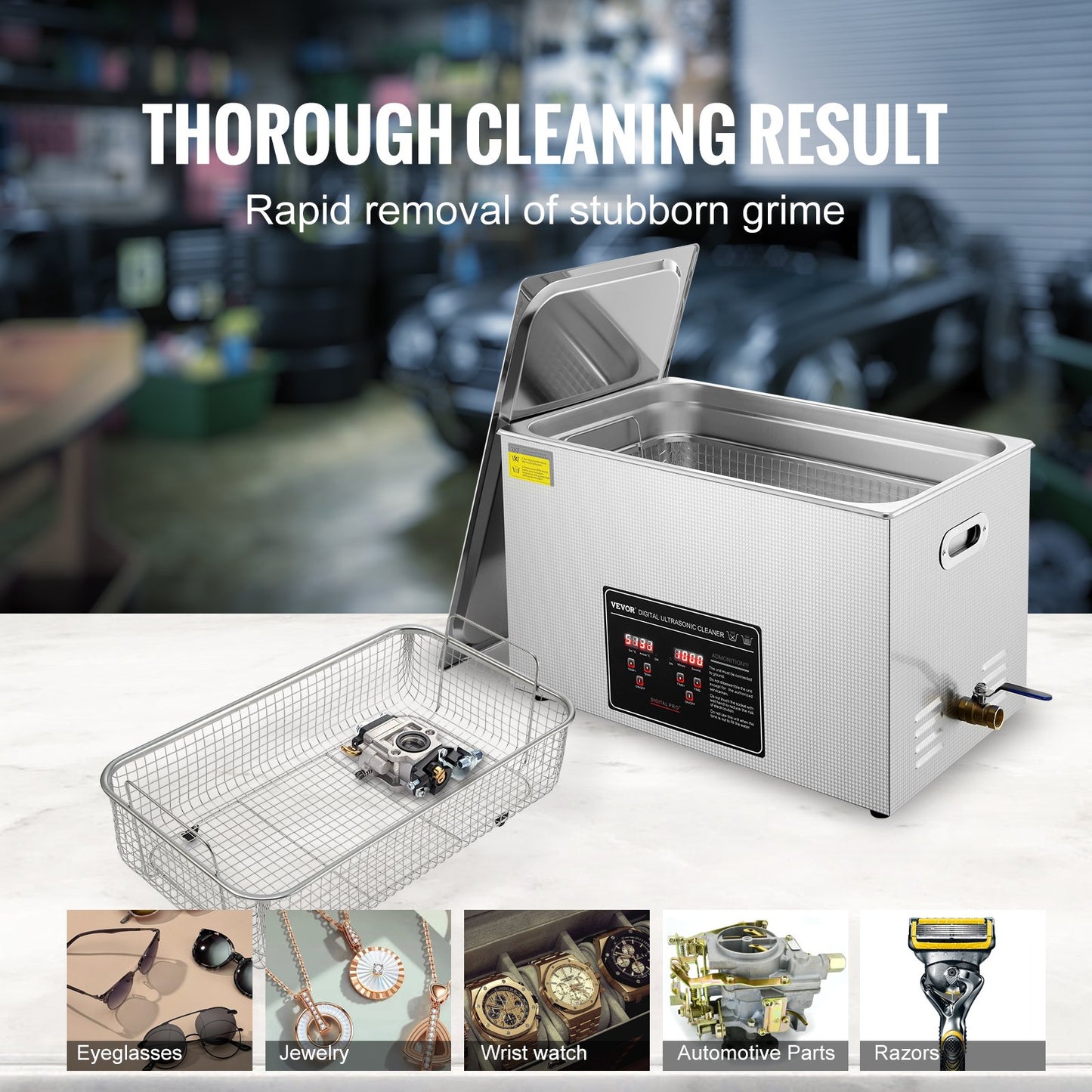 Ultrasonic Cleaner med digital timer och värmare, Professionell Ultra Sonic Smycken Cleaner, Rostfritt stål Uppvärmd rengöringsmaskin för glasögon Klockringar Små delar Kretskort (30L)