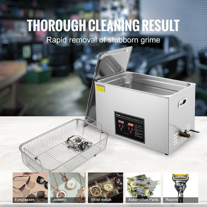 Ultrasonic Cleaner med digital timer och värmare, Professionell Ultra Sonic Smycken Cleaner, Rostfritt stål Uppvärmd rengöringsmaskin för glasögon Klockringar Små delar Kretskort (30L)
