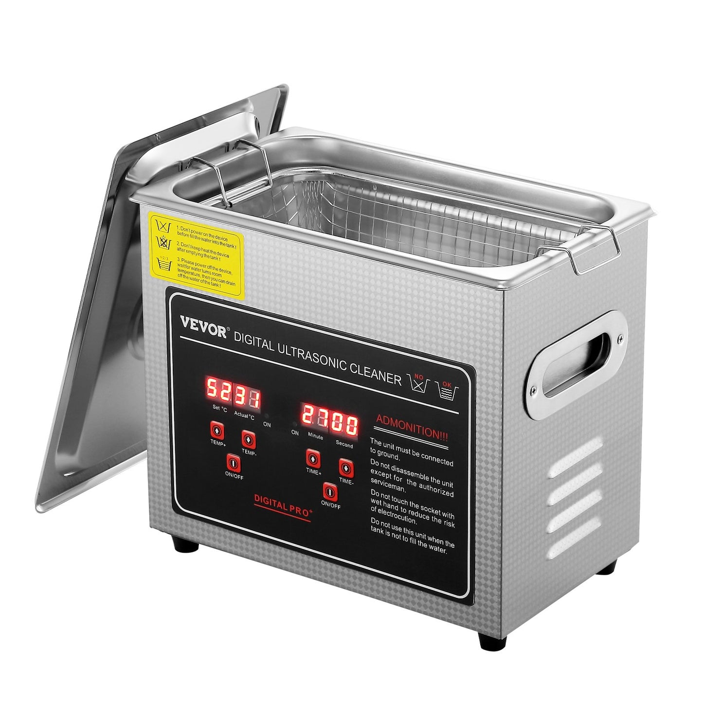 Ultrasonic Cleaner med Digital Timer & Heater, Professionell Ultra Sonic Smycken Cleaner, Rostfritt stål Uppvärmd rengöringsmaskin för glasögon Klockringar Små delar Kretskort (3L)
