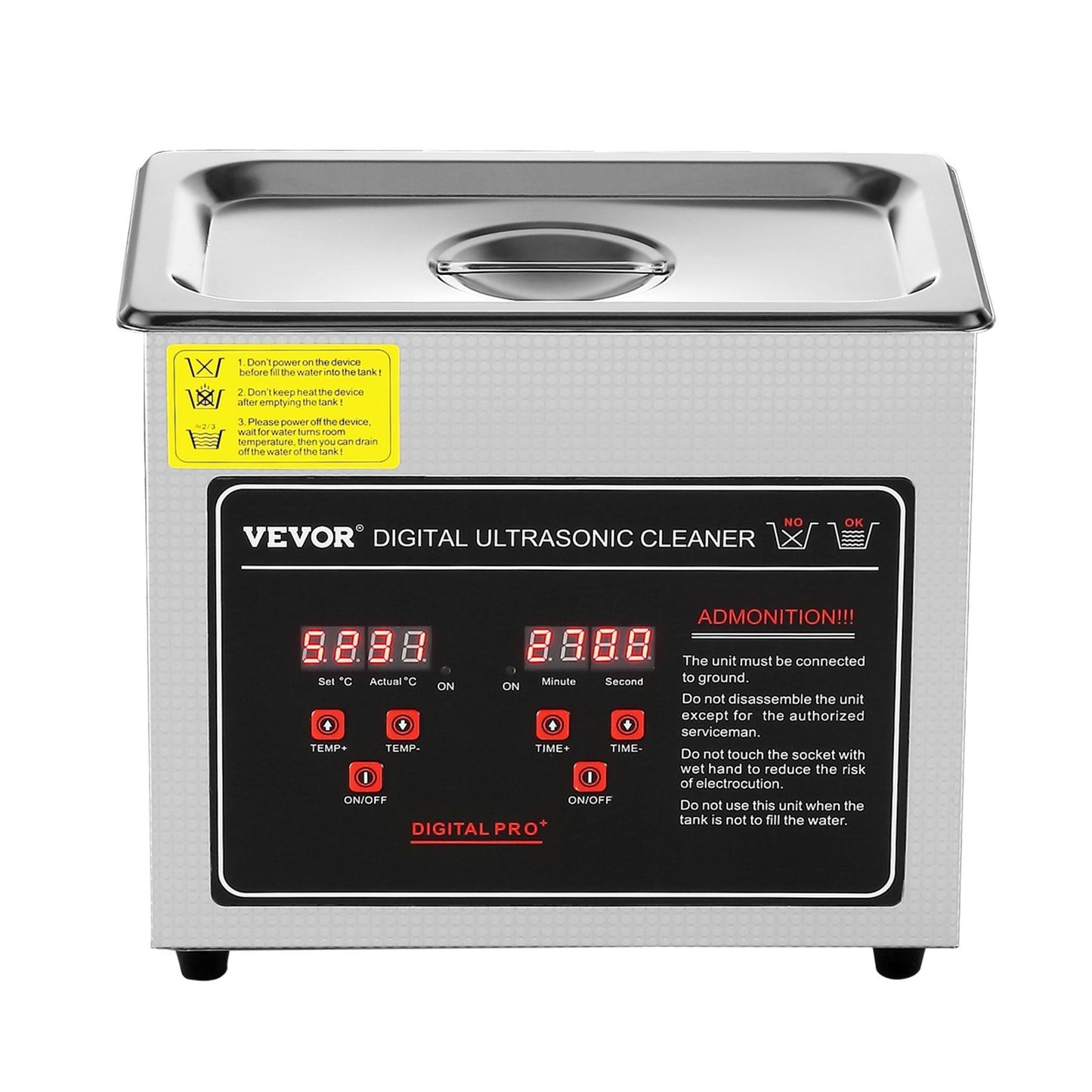 Ultrasonic Cleaner med Digital Timer & Heater, Professionell Ultra Sonic Smycken Cleaner, Rostfritt stål Uppvärmd rengöringsmaskin för glasögon Klockringar Små delar Kretskort (3L)