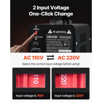 Spänningsomvandlare Transformator, 500VA, Kraftig Step Up/Down Transformator, Omvandlare från 110V till 220V och 220V till 110V, med US-uttag, EU-uttag, Nätsladd, Säkringsskydd |  EU