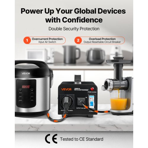 Spänningsomvandlare Transformator, 500VA, Kraftig Step Up/Down Transformator, Omvandlare från 110V till 220V och 220V till 110V, med US-uttag, EU-uttag, Nätsladd, Säkringsskydd |  EU