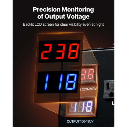 Spänningsomvandlare, 5000VA, Kraftig upp-/nedtransformator, 110V till 220V och 220V till 110V, med 3 US-uttag, 3 EU-uttag, LCD-display, brytarskydd |  EU