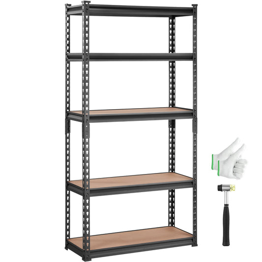 Förvaringshylla, 5-lagers justerbar, 2 000 lbs kapacitet, kraftiga garagehyllor Metallorganiseringshylla, svart, 30" L x 12" B x 60" H för köksskafferi källare Badrumstvätt