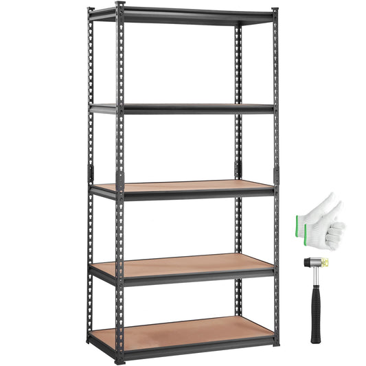 Lagerregal, 5-stufig verstellbar, 2000 lbs Kapazität, Hochleistungs-Garagenregale, Metall-Organizer-Allzweckregal, Schwarz, 36" L x 18" B x 72" H für Küche, Speisekammer, Keller, Badezimmer, Wäscherei