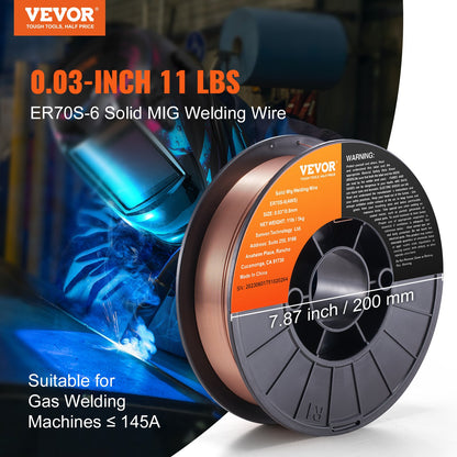 Solid MIG welding wire, ER70S-6 0.030-inch 11LBS with low spatter and high levels of deoxidizer for gas welding in all positions