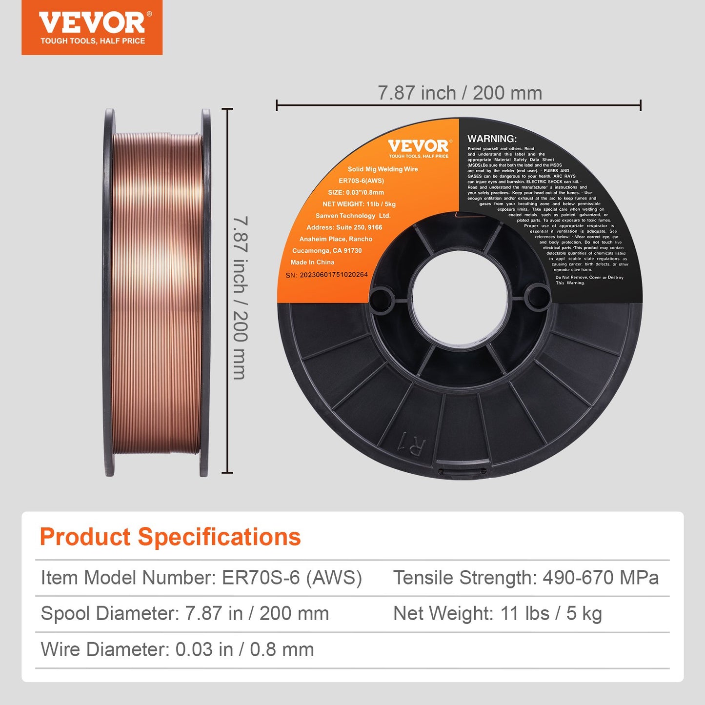 Solid MIG welding wire, ER70S-6 0.030-inch 11LBS with low spatter and high levels of deoxidizer for gas welding in all positions