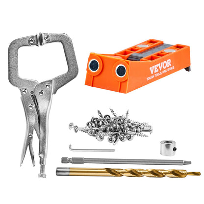 Pocket Hole Jig, 56 st Mini Jig Pocket Hole System med 9" C-klämma, stegborr, skiftnyckel, borrstoppring, fyrkantig drivbit och skruvar, för DIY-snickarprojekt