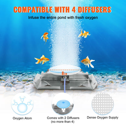 Pond Aerator Lake Pond Aeration Kit 3/4 HP m/ 2x 3048 cm Rör 2x 20 cm Diffusers