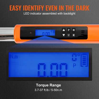 Digital momentnyckel, 3/8" driven elektronisk momentnyckel, momentnyckelsats 3,7-37ft.lb/5-50n.m vridmomentområde Noggrann till ±2 %, 3-läges justerbar momentnyckelset med LED-summerkalibrering