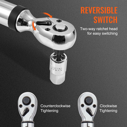 Digital momentnyckel, 3/8" driven elektronisk momentnyckel, momentnyckelsats 3,7-37ft.lb/5-50n.m vridmomentområde Noggrann till ±2 %, 3-läges justerbar momentnyckelset med LED-summerkalibrering