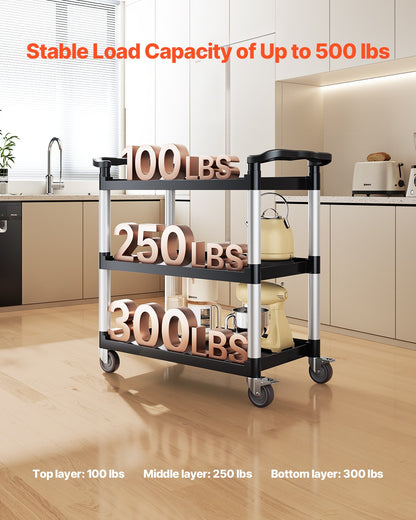 Heavy Duty Utility Cart 500 lbs Kapacitet 3-lagers servicevagn med hjul