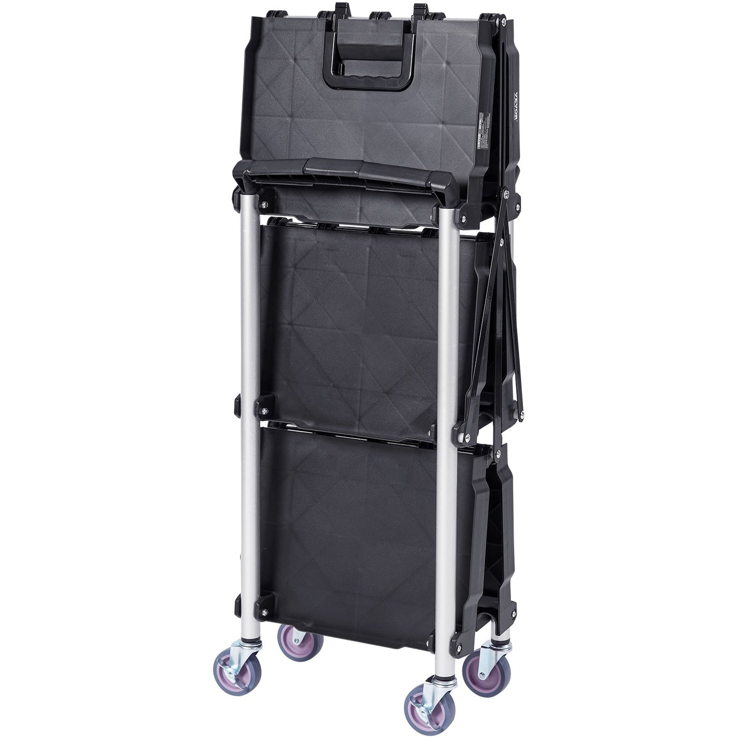 Foldable Utility Service Cart, 3 hyllor 165LBS Heavy Duty plastrullande vagn med låsbara hjul, ergonomiskt handtag, portabel garageverktygsvagn för lager/kontor/hem(25,62"x15,43"x32,76")