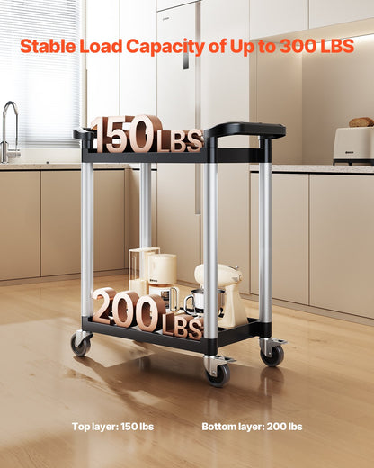Heavy Duty Utility Cart 300 lbs Kapacitet 2-nivå servicevagn med hjul