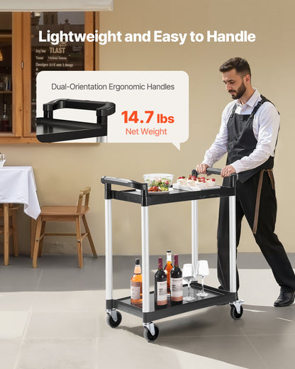 Heavy Duty Utility Cart 300 lbs Kapacitet 2-nivå servicevagn med hjul