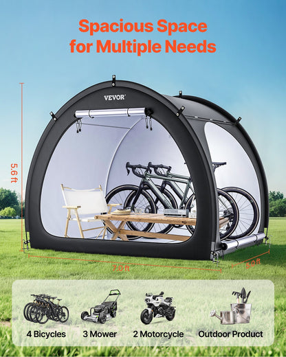 Outdoor bike storage tent Fan-shaped bike tent with two doors for 4 to 5 bikes