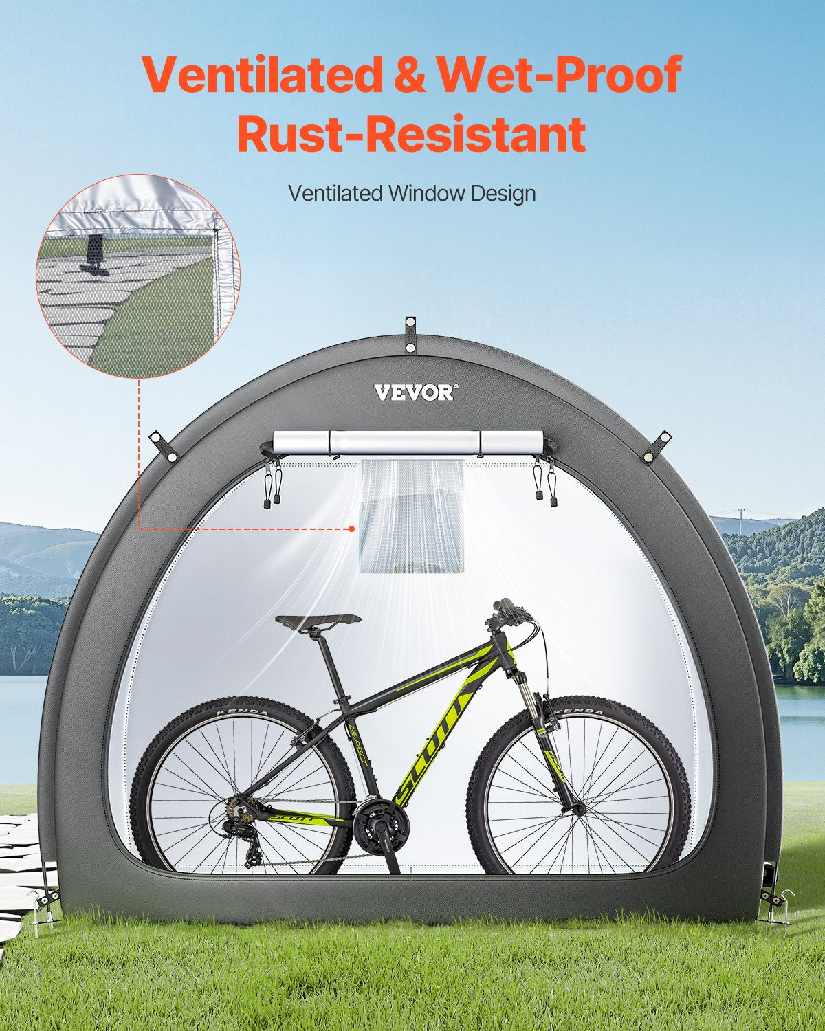 Outdoor bike storage tent Fan-shaped bike tent with two doors for 4 to 5 bikes