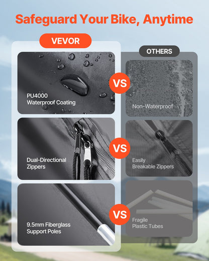 Outdoor bike storage tent Fan-shaped bike tent with two doors for 4 to 5 bikes