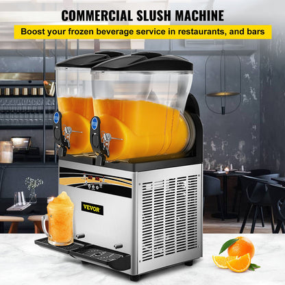Slush Frozen Drink Machine, 2x15L Tank Commercial Margarita Machine, 890W Stainless Steel Margarita Slush Maker, Temperature Slush 25°F to 30°F Drink Maker, Perfect for Restaurants Cafes Bars