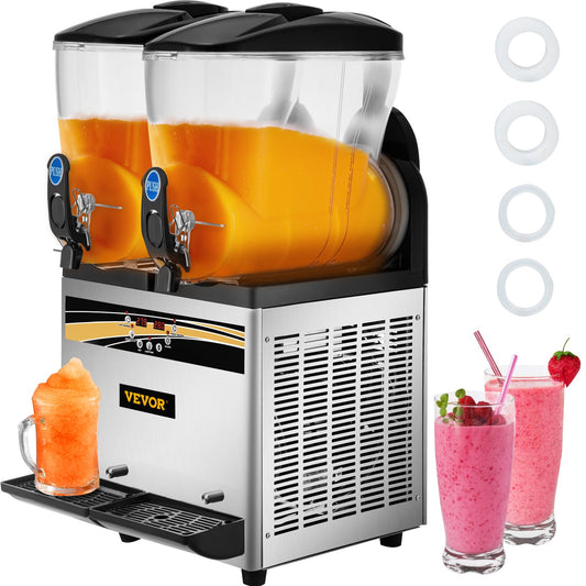 Slush Frozen Drink Machine, 2x15L Tank Commercial Margarita Machine, 890W Stainless Steel Margarita Slush Maker, Temperature Slush 25°F to 30°F Drink Maker, Perfect for Restaurants Cafes Bars