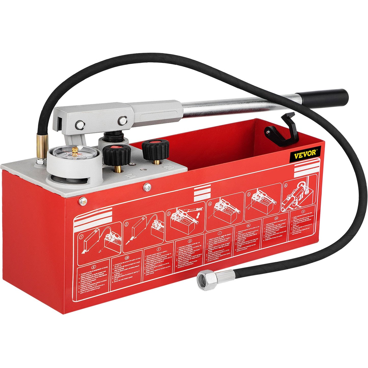 Hydrostatisk trycktestpump, test upp till 60 bar/860 psi, 3,2 gallon tank, hydraulisk manuell vattentryckstestsats med tre-enhetsmätare och R 1/2"-anslutning för provning av rörledningsvätsketryck