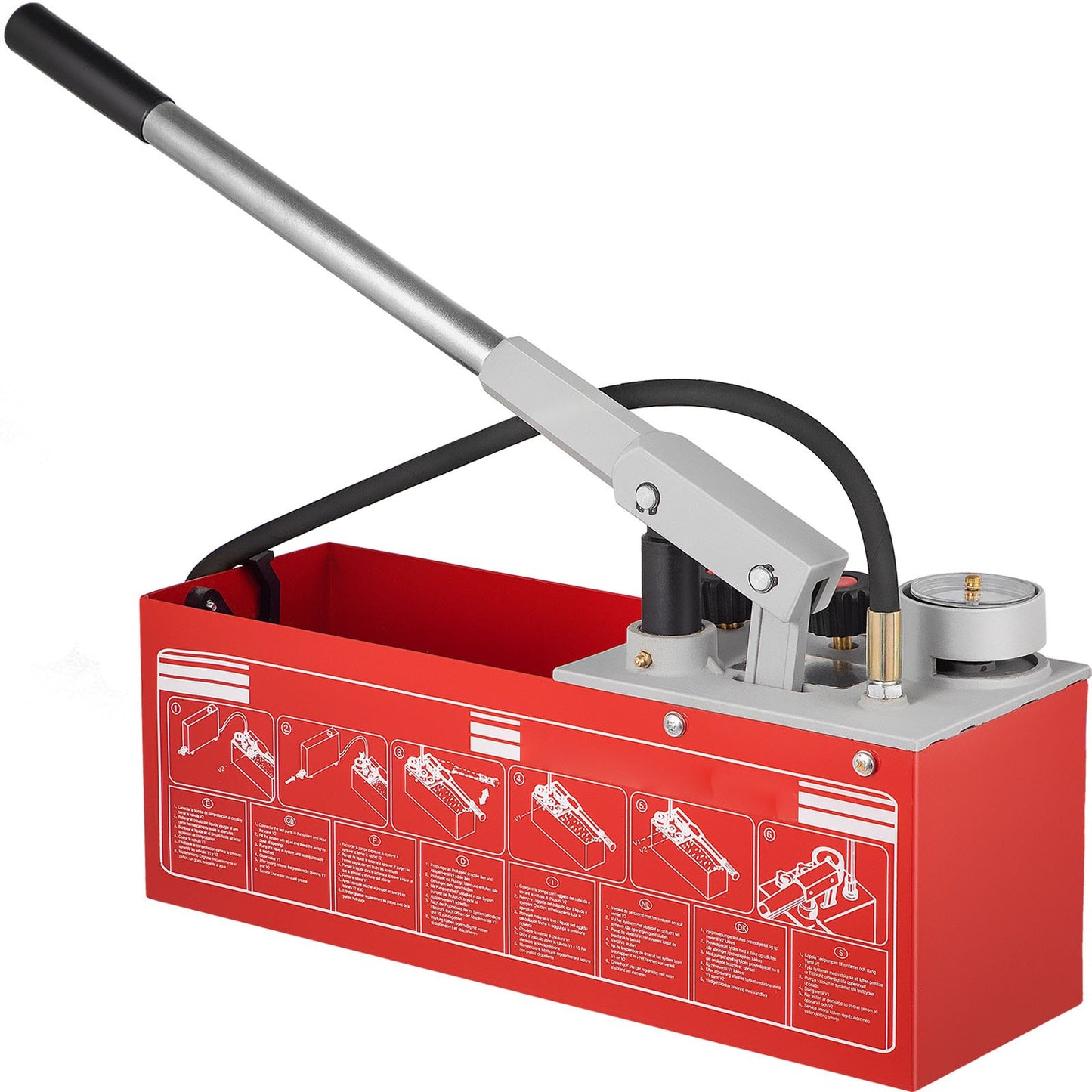 Hydrostatisk trycktestpump, test upp till 60 bar/860 psi, 3,2 gallon tank, hydraulisk manuell vattentryckstestsats med tre-enhetsmätare och R 1/2"-anslutning för provning av rörledningsvätsketryck
