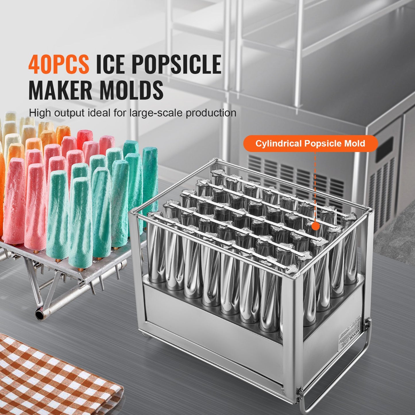 Kommersiella popsicle-formar, 40-st cylindriska ispop-formar, rostfria ispinnar Popsicle-formar, Ice Cream Maker-formhållare med 50-ST Popsicle-pinnar & påsar (enkel formsats - 40ST)