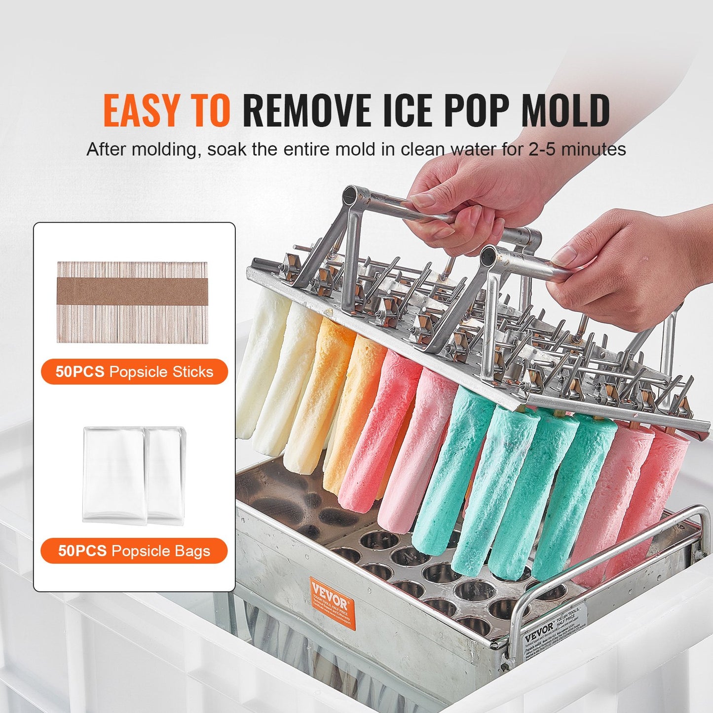 Kommersiella popsicle-formar, 40-st cylindriska ispop-formar, rostfria ispinnar Popsicle-formar, Ice Cream Maker-formhållare med 50-ST Popsicle-pinnar & påsar (enkel formsats - 40ST)