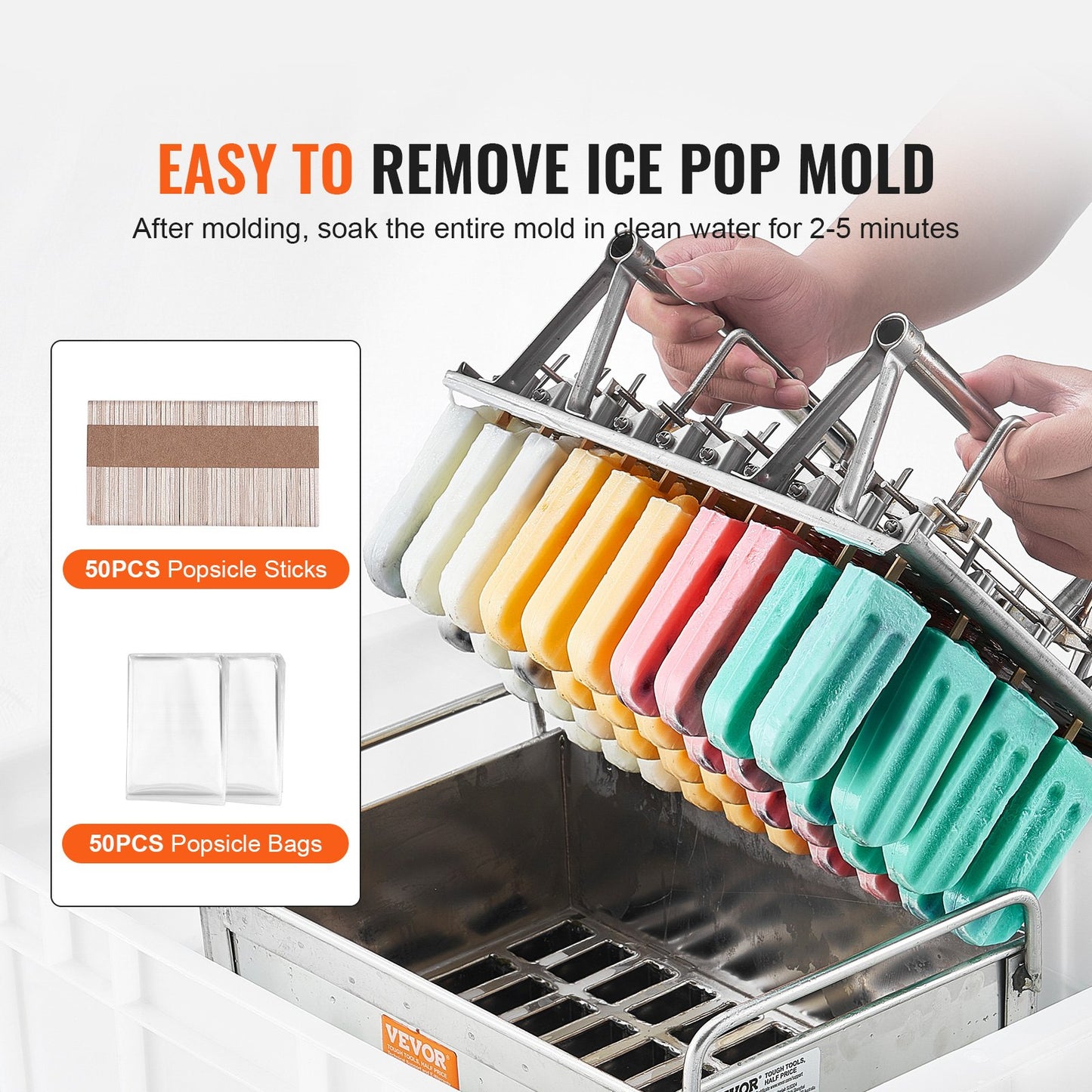 Kommersiella popsicle-formar, 40-st runda ispop-formar med dubbla spår, rostfria ispinnar Popsicle-formar, Ice Cream Maker-formhållare med 50-ST Popsicle-pinnar och påsar